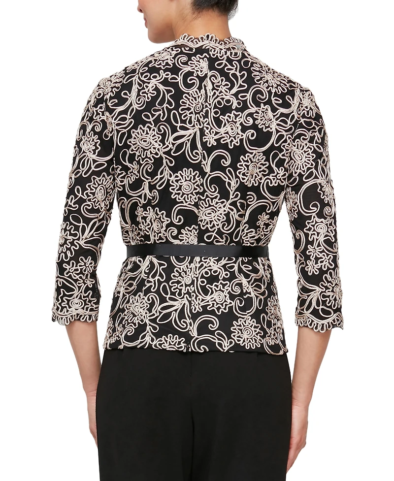 Alex Evenings Women's 3/4-Sleeve Embroidered Blouse