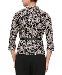 Alex Evenings Women's 3/4-Sleeve Embroidered Blouse