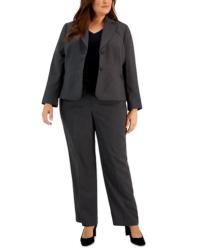 Le Suit Plus Two-Button Pinstriped Pantsuit Set