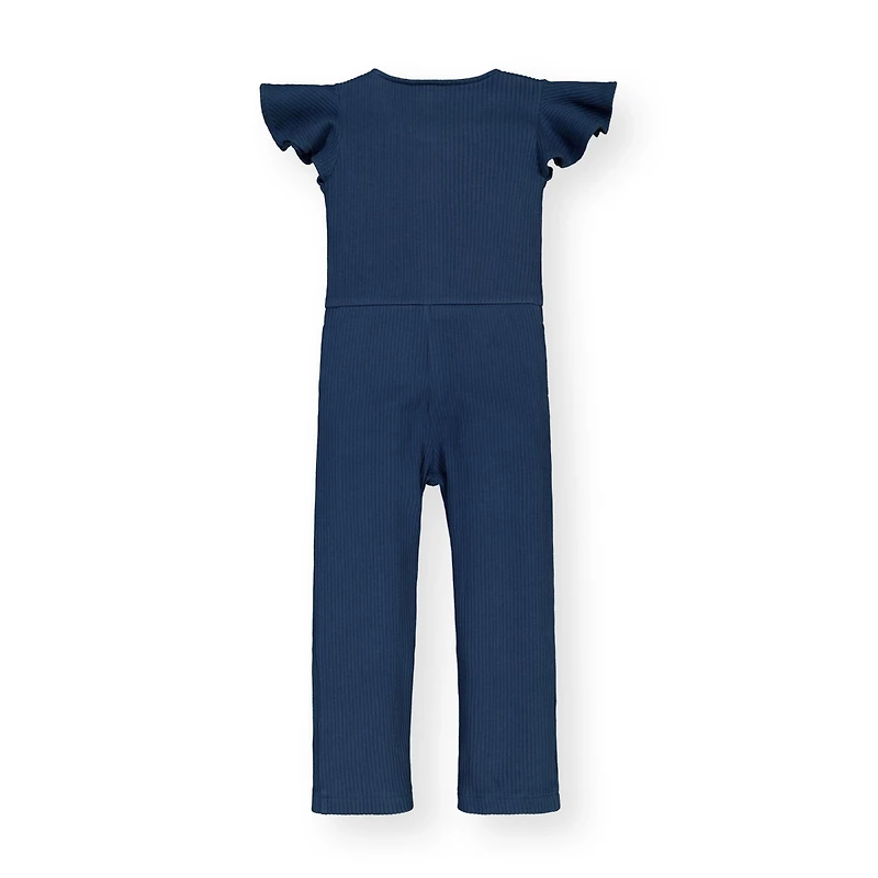 Hope & Henry Baby Girls Short Sleeve Rib Knit Button Front Jumpsuit