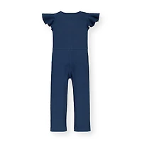 Hope & Henry Baby Girls Short Sleeve Rib Knit Button Front Jumpsuit