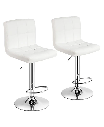 Set of 2 Adjustable Bar Stools Pu Leather Swivel Kitchen Counter Pub Chair