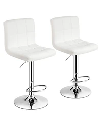 Set of 2 Adjustable Bar Stools Pu Leather Swivel Kitchen Counter Pub Chair