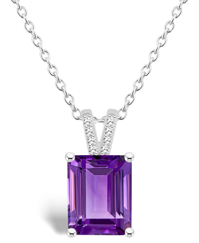 Macy's Women's Amethyst (3-1/6 ct.t.w.) and Diamond Accent Pendant Necklace in Sterling Silver