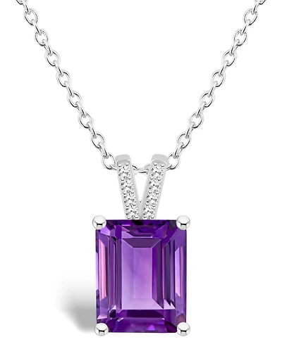 Macy's Women's Amethyst (3-1/6 ct.t.w.) and Diamond Accent Pendant Necklace in Sterling Silver