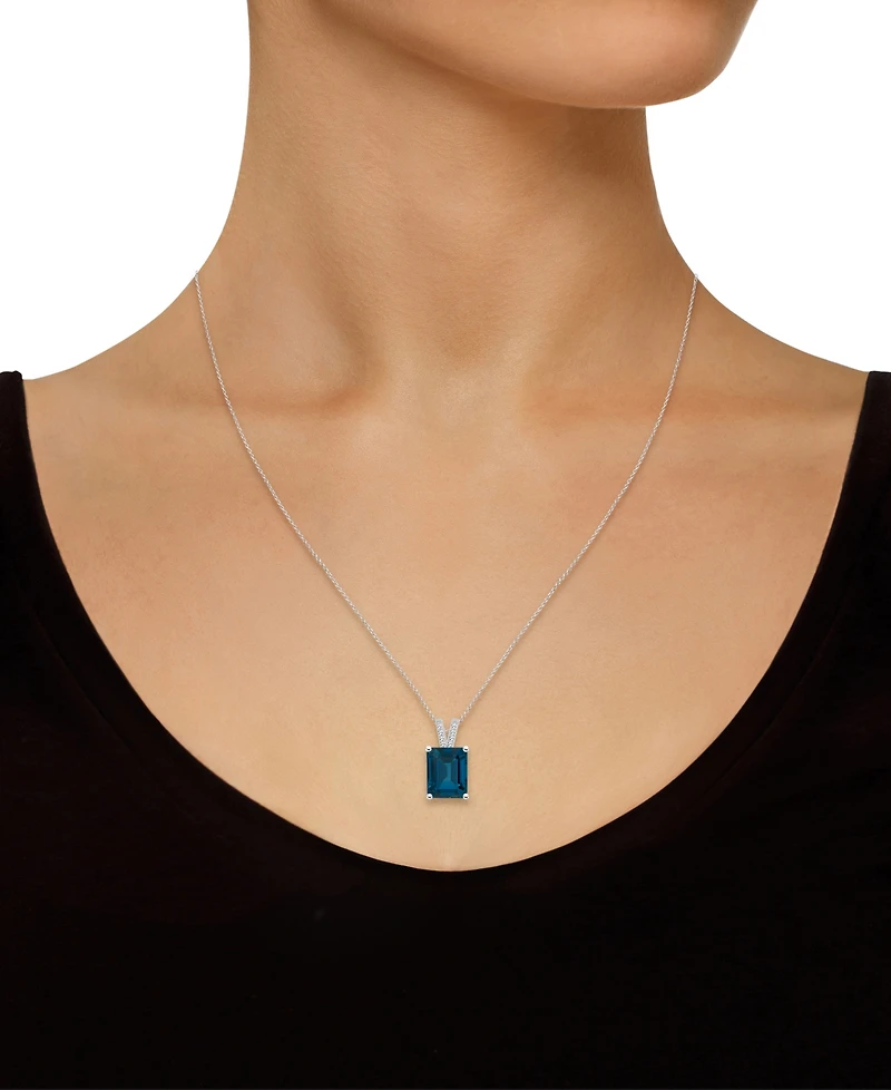 Macy's Women's London Blue Topaz (4-1/4 ct.t.w.) and Diamond Accent Pendant Necklace in Sterling Silver