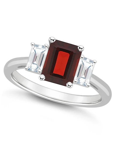 Macy's Women's Garnet (1-9/10 ct.t.w.) and White Topaz (3/4 3-Stone Ring Sterling Silver