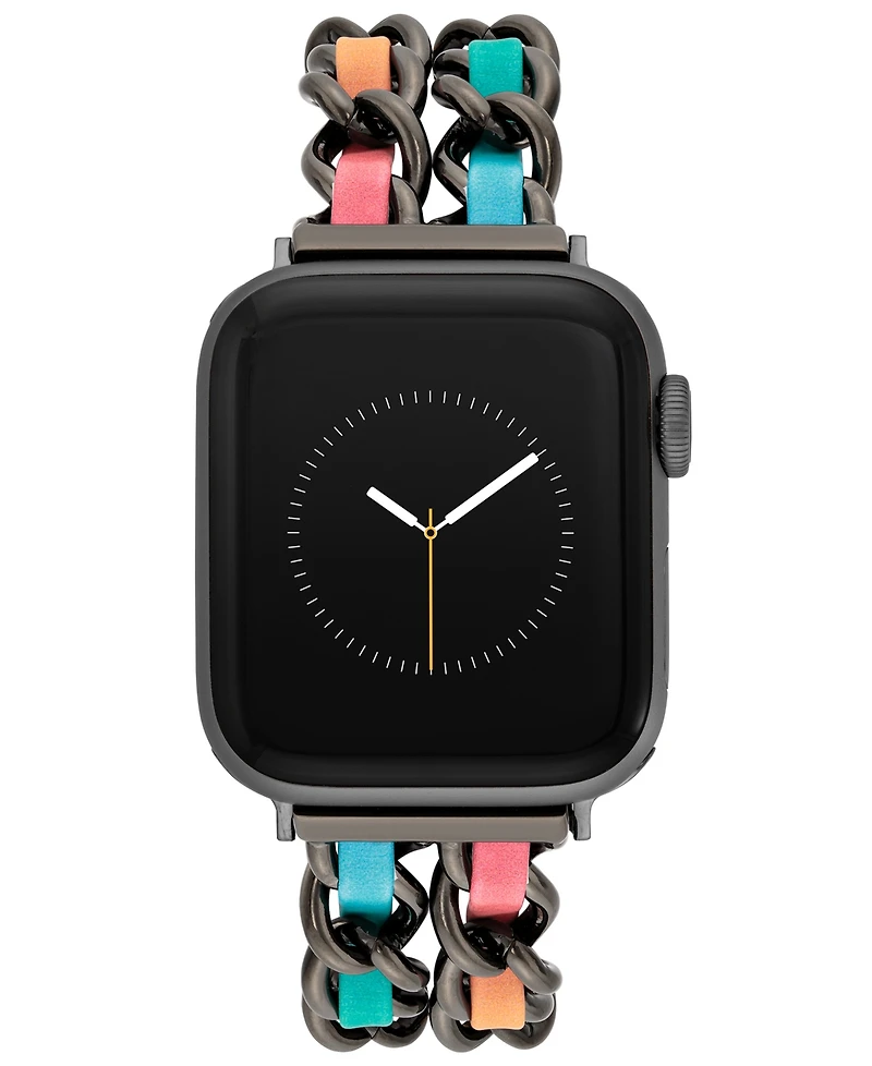 Steve Madden Women's Rainbow Faux Leather and Black Double Chain Alloy Metal Bracelet designed for Apple Watch 42mm (Series 10) & 38/40/41mm
