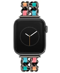Steve Madden Women's Rainbow Faux Leather and Black Double Chain Alloy Metal Bracelet designed for Apple Watch 42mm (Series 10) & 38/40/41mm