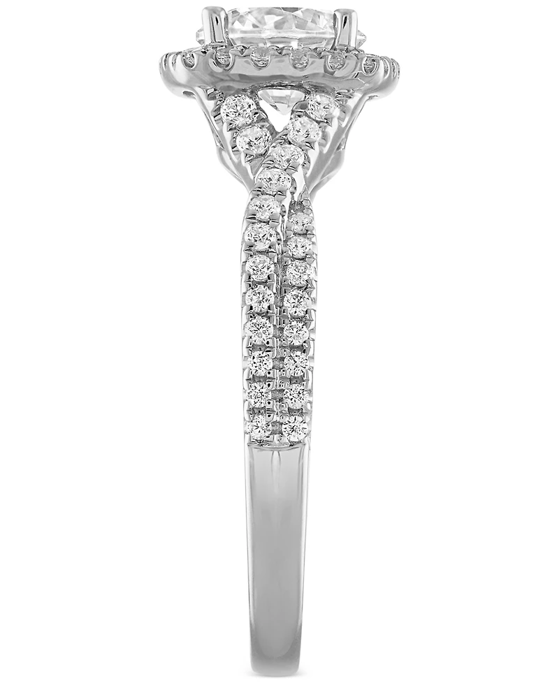 Alethea Certified Diamond Halo Engagement Ring (1-1/3 ct. t.w.) in 14k White Gold featuring diamonds with the De Beers Code of Origin, Created for Mac