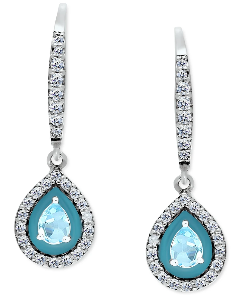 Giani Bernini Blue Topaz (1/3 ct. t.w.), Cubic Zirconia, & Enamel Pear Dangle Hoop Earrings in Sterling Silver, Created for Macy's