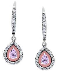 Giani Bernini Blue Topaz (1/3 ct. t.w.), Cubic Zirconia, & Enamel Pear Dangle Hoop Earrings Sterling Silver, Created for Macy's