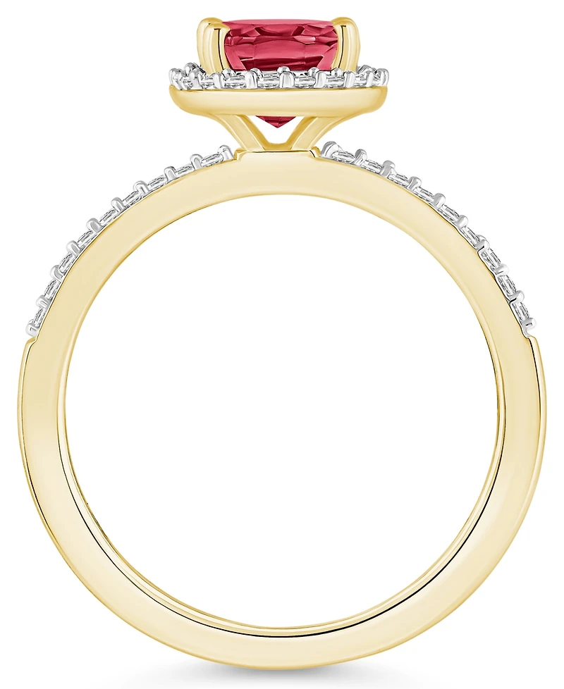 Macy's Lab Grown Ruby (1-1/4 ct. t.w.) and Sapphire (1/5 Halo Ring 10K Yellow Gold