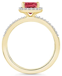 Macy's Lab Grown Ruby (1-1/4 ct. t.w.) and Sapphire (1/5 Halo Ring 10K Yellow Gold