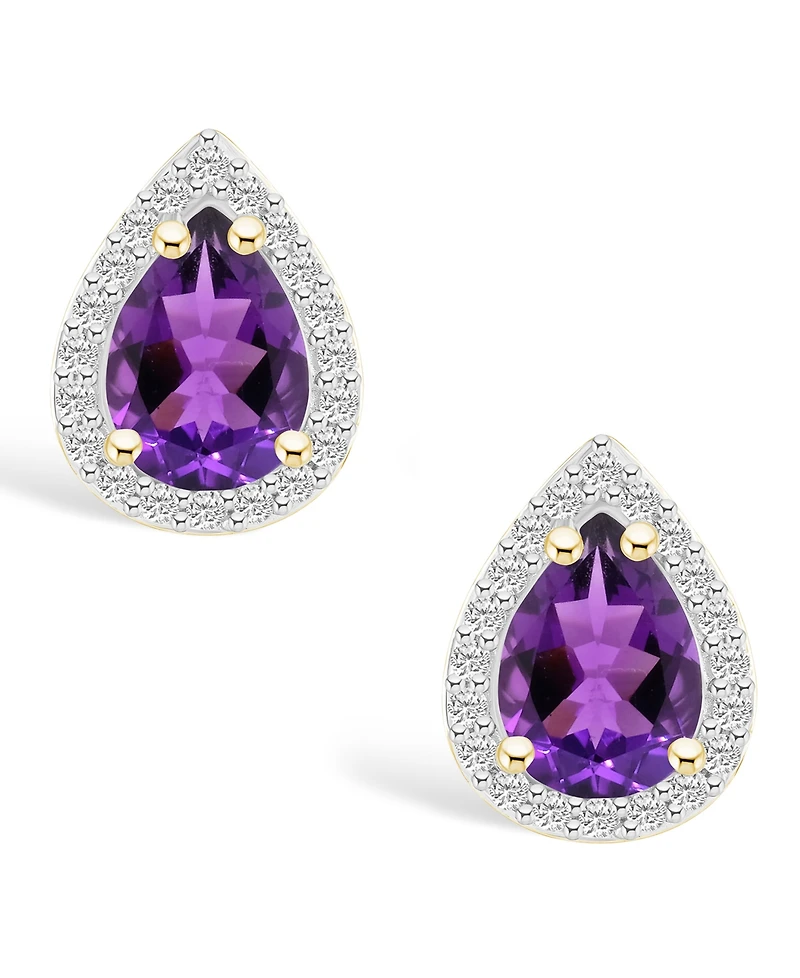Amethyst (1-1/3 ct. t.w.) and Lab Grown Sapphire (1/5 ct. t.w.) Halo Studs in 10K Yellow Gold