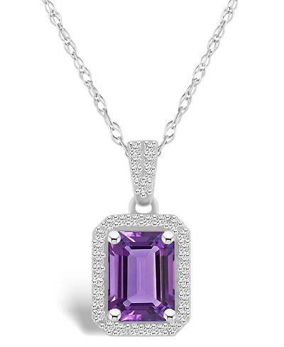 Macy's Amethyst (1-3/5 ct. t.w.) and Lab Grown White Sapphire (1/5 ct. t.w.) Halo Pendant Necklace in 10K White Gold