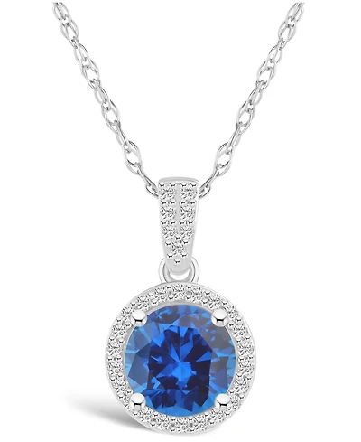 Lab Grown Sapphire (1-3/5 ct. t.w.) and Lab Grown White Sapphire (1/6 ct. t.w.) Halo Pendant Necklace in 10K White Gold