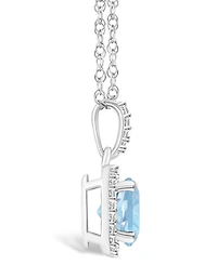 Macy's Lab Grown Spinel Aquamarine (1-2/5 ct. t.w.) and Lab Grown Sapphire (1/6 ct. t.w.) Halo Pendant Necklace in 10K White Gold