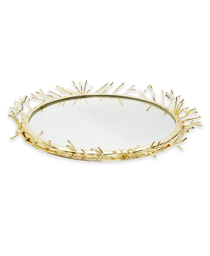 Classic Touch Decorative Round Mirror Tray with Design Border, 13" x 2"
