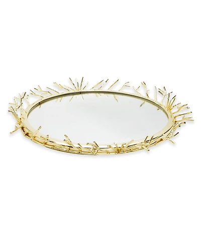 Classic Touch Decorative Round Mirror Tray with Design Border, 13" x 2"
