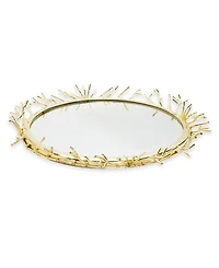 Classic Touch Decorative Round Mirror Tray with Design Border, 13" x 2"