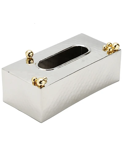 Classic Touch Hammered Stainless Steel Tissue Box Ball Design on Top, 11" x 5"