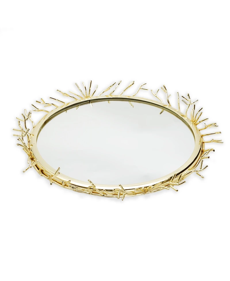 Classic Touch Decorative Round Mirror Tray with Design Border, 13" x 2"