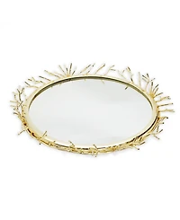 Classic Touch Decorative Round Mirror Tray with Design Border, 13" x 2"