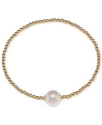 Cultured Freshwater Pearl (9-1/2mm) & Polished Bead Solitaire Coil Bracelet in 18k Gold-Plated Sterling Silver