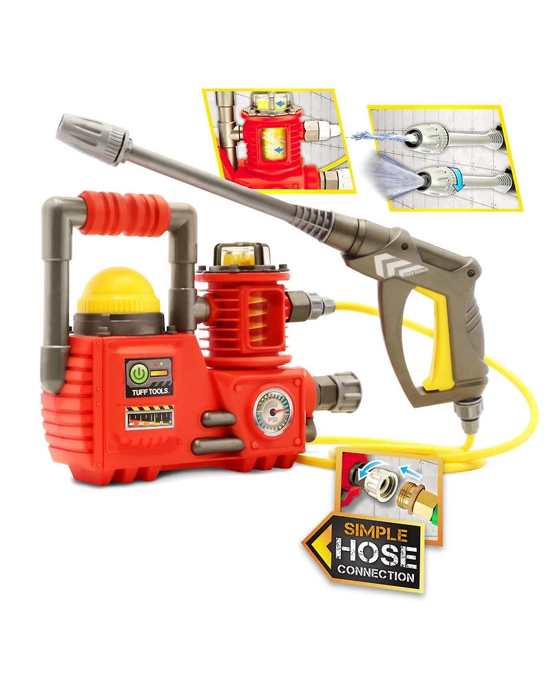 Tuff Tools Power Washer Kids Tool Toy Hose Connecting Sprays Water, Set of 3