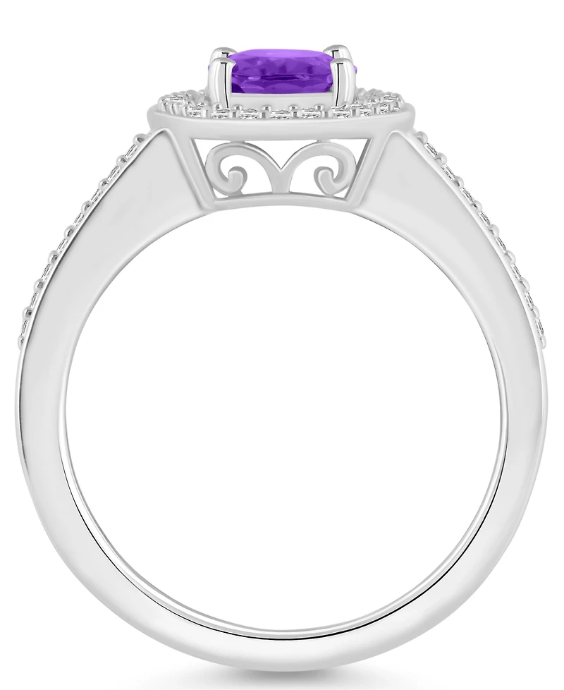 Macy's Amethyst (1-1/5 ct. t.w.) and Diamond (1/5 Halo Ring Sterling Silver