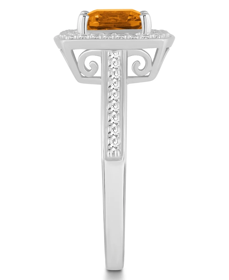 Macy's Citrine (1-1/2 ct. t.w.) and Diamond (1/4 Halo Ring Sterling Silver