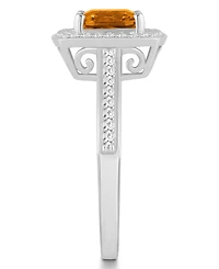 Macy's Citrine (1-1/2 ct. t.w.) and Diamond (1/4 Halo Ring Sterling Silver