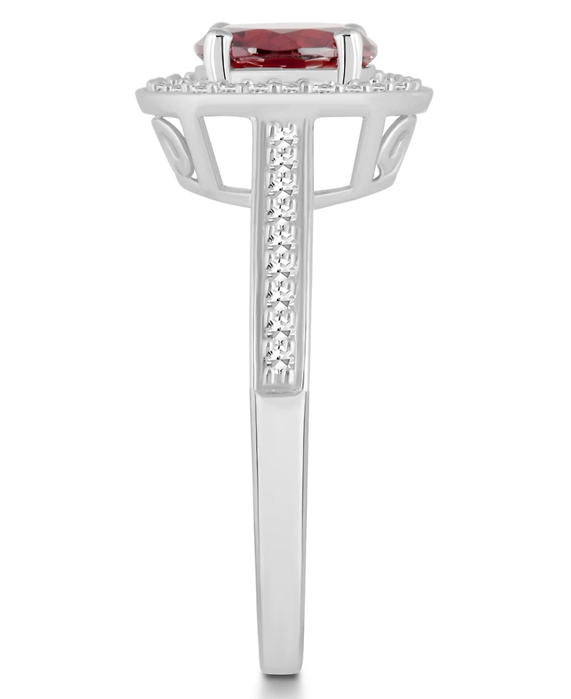 Macy's Garnet (1-2/3 ct. t.w.) and Diamond (1/5 Halo Ring Sterling Silver