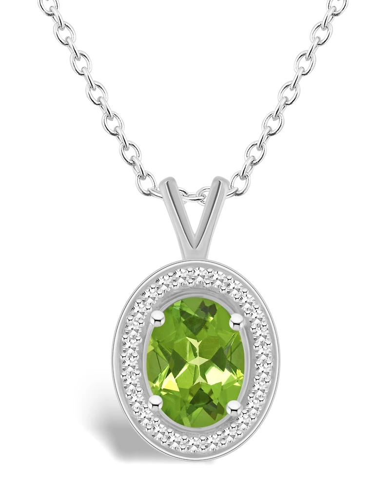 Macy's Peridot (1-1/3 ct. t.w.) and Diamond (1/8 ct. t.w.) Halo Pendant Necklace in Sterling Silver