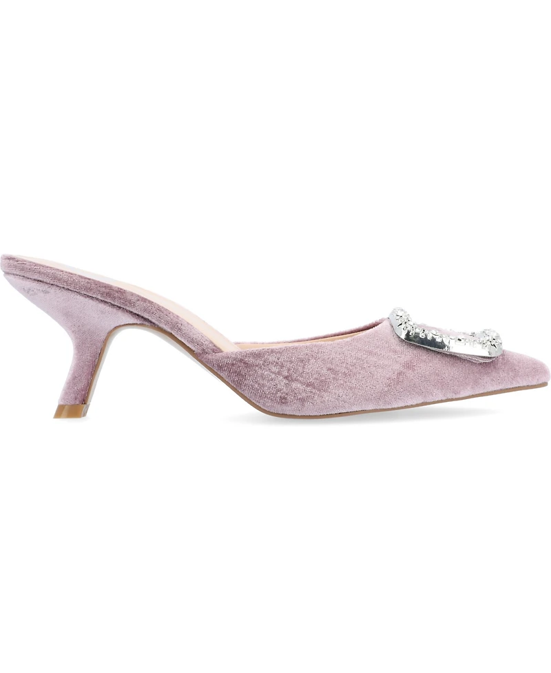 Journee Collection Women's Rishie Ornamented Kitten Heel Velvet Slip On Pumps