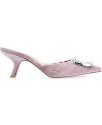 Journee Collection Women's Rishie Ornamented Kitten Heel Velvet Slip On Pumps
