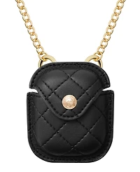 Anne Klein Women's Black Faux Leather Quilted Case with Crossbody Chain designed for AirPods