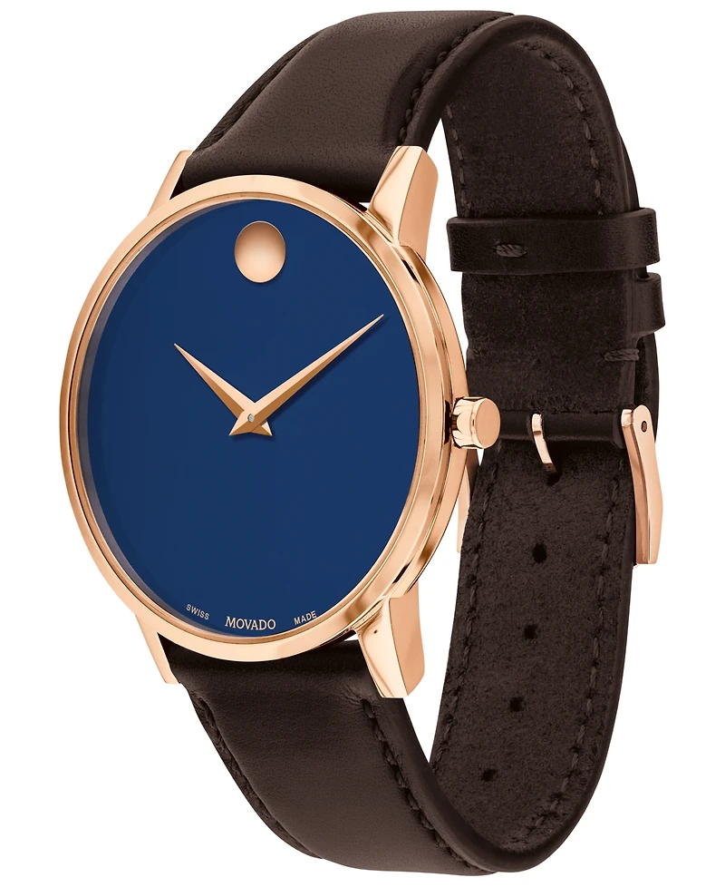 Movado Men's Museum Classic Swiss Quartz Brown Genuine Leather Strap Watch 40mm