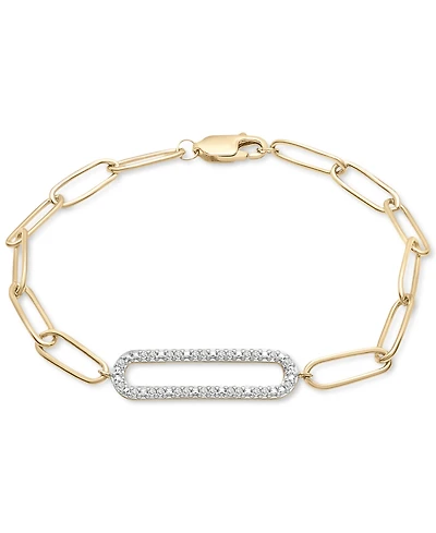 Diamond Elongated Pave Link Paperclip Link Bracelet (1/6 ct. t.w.) in 14k Gold-Plated Sterling Silver, Created for Macy's