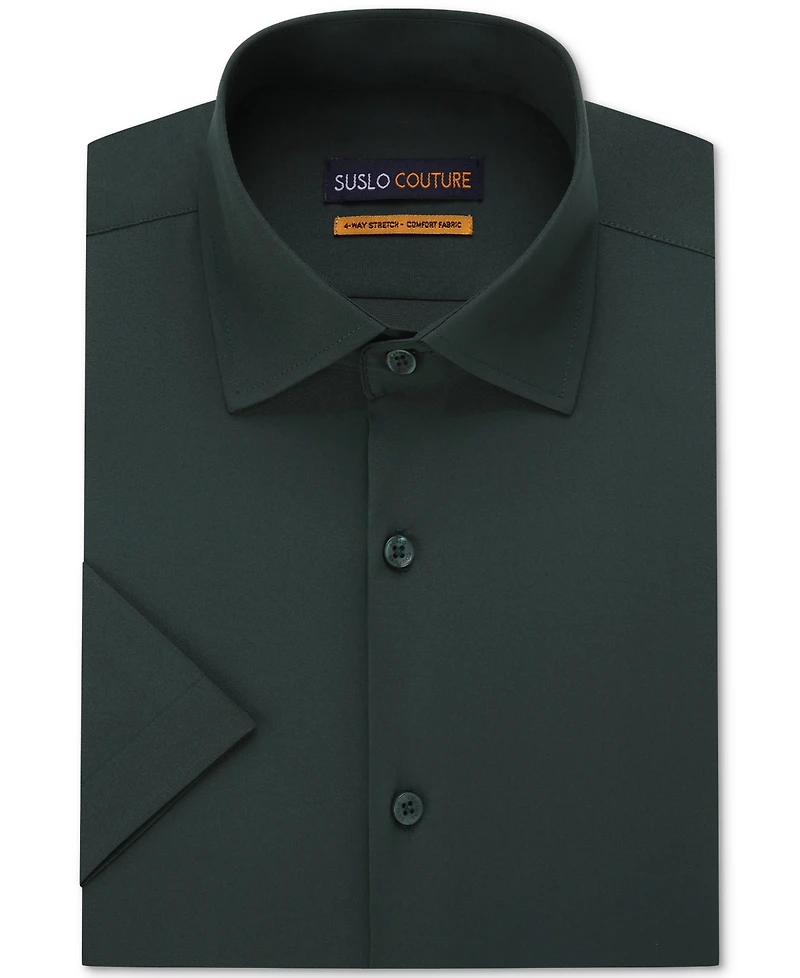 Suslo Couture Men's Slim Fit Performance Short Sleeves Solid Button Down Shirt