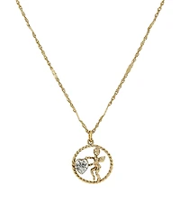 2028 Gold-Tone Suspended Cherub Angel and Clear Crystal Heart Necklace