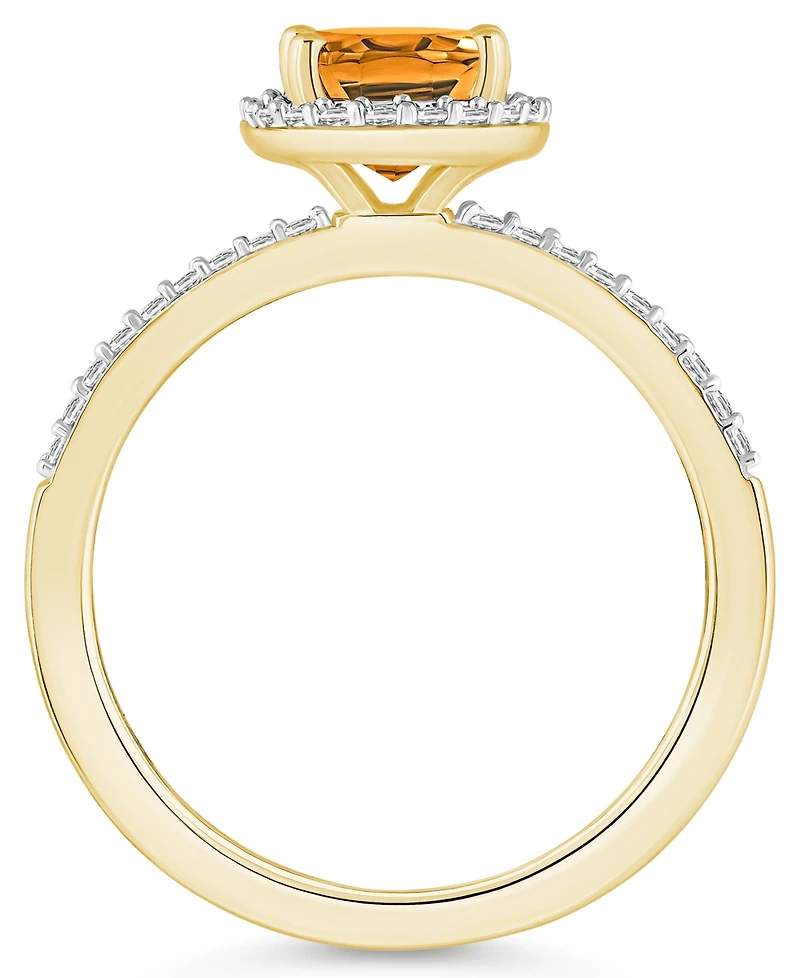 Macy's Citrine (1-1/5 ct. t.w.) and Lab Grown Sapphire (1/5 Halo Ring 10K Yellow Gold