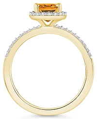 Macy's Citrine (1-1/5 ct. t.w.) and Lab Grown Sapphire (1/5 Halo Ring 10K Yellow Gold