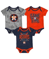 Newborn and Infant Boys and Girls Houston Astros Navy, Orange, Heathered Gray Game Time Three-Piece Bodysuit Set
