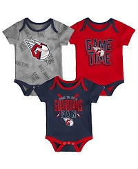 Newborn and Infant Boys and Girls Cleveland Guardians Navy, Red, Heathered Gray Game Time Three-Piece Bodysuit Set
