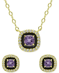 Giani Bernini 2-Pc. Set Blue Topaz (1/2 ct. t.w.), Cubic Zirconia & Enamel Pendant Necklace Matching Stud Earrings (Also Lab-Grown Opal, Green Qu