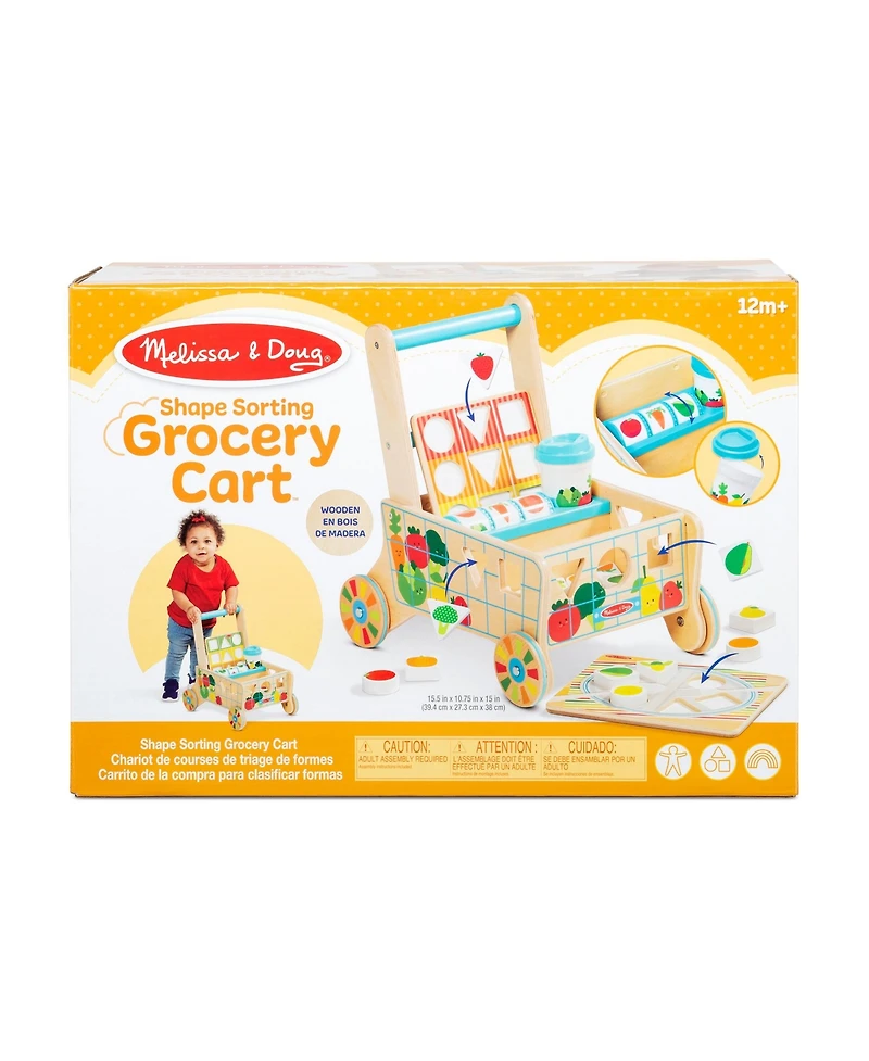 Melissa and Doug Wooden Shape Sorting Grocery Cart Push Toy & Puzzles