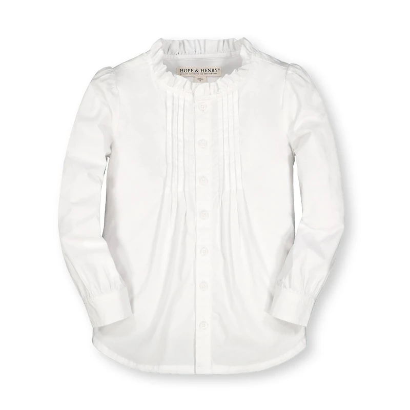 Hope & Henry Baby Girls Long Sleeve Ruffle Neck Button Down Blouse with Pintucking