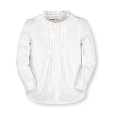 Hope & Henry Baby Girls Long Sleeve Ruffle Neck Button Down Blouse with Pintucking